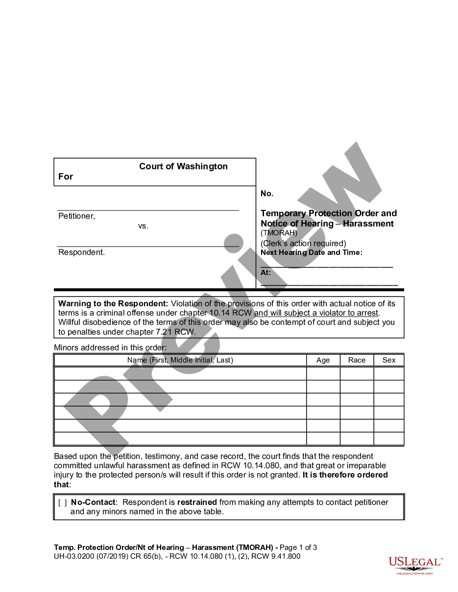 page 0 WPF UH-03.0200 - Temporary Protection Order and Notice of Hearing - TMORAH preview
