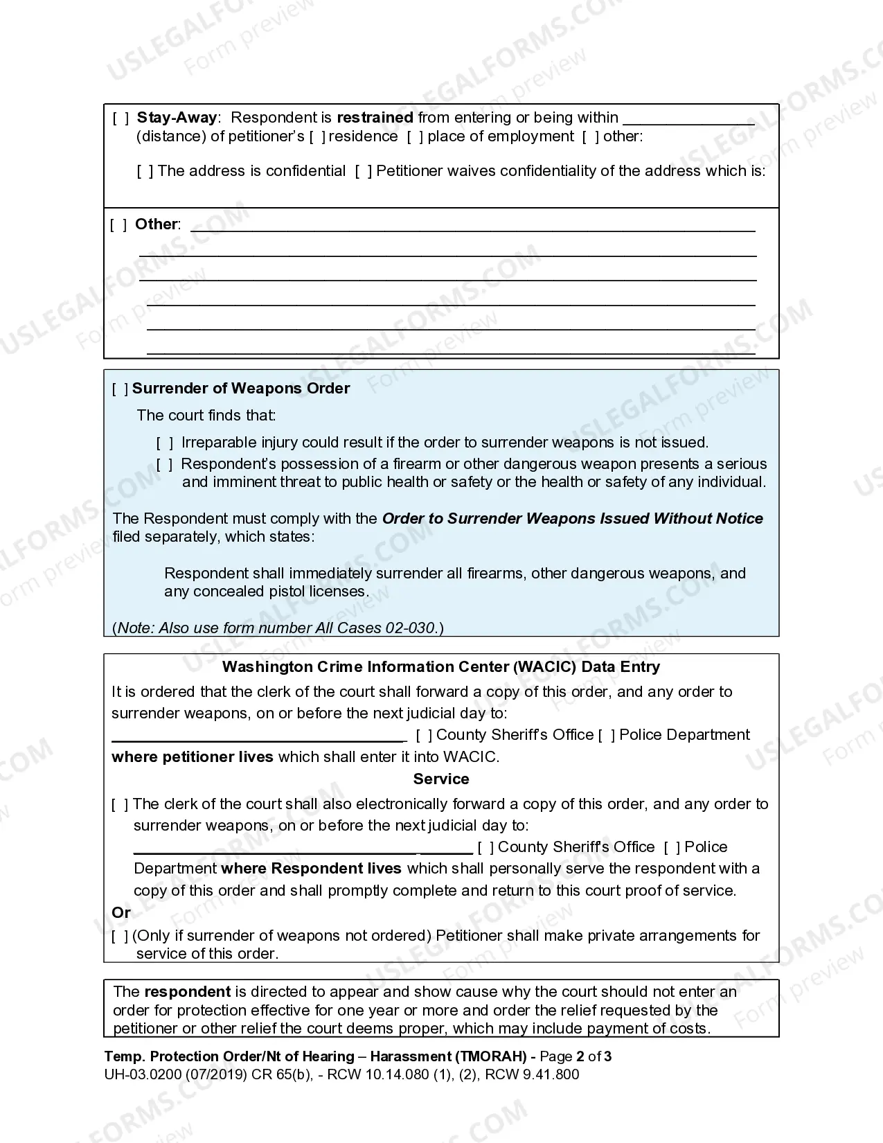 Preview WPF UH-03.0200 - Temporary Protection Order and Notice of Hearing - TMORAH