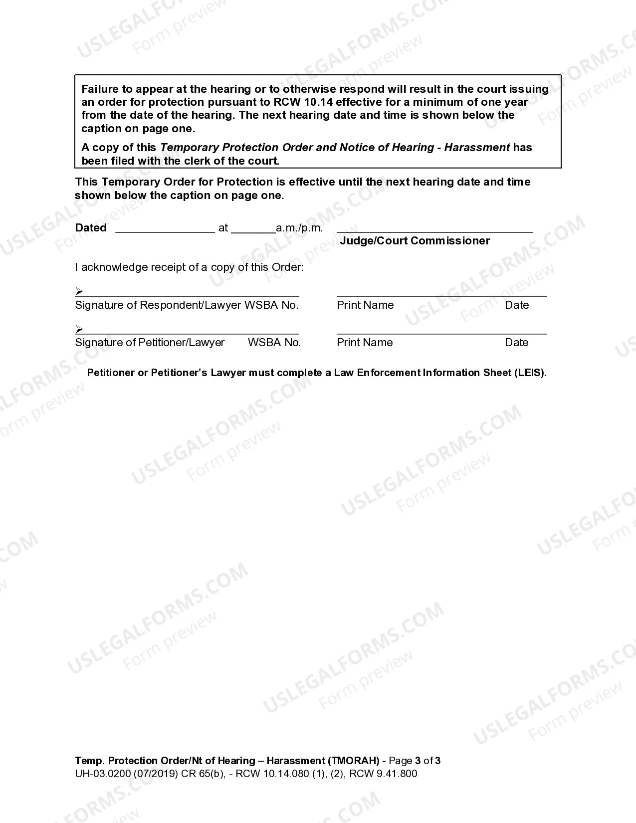 Preview WPF UH-03.0200 - Temporary Protection Order and Notice of Hearing - TMORAH