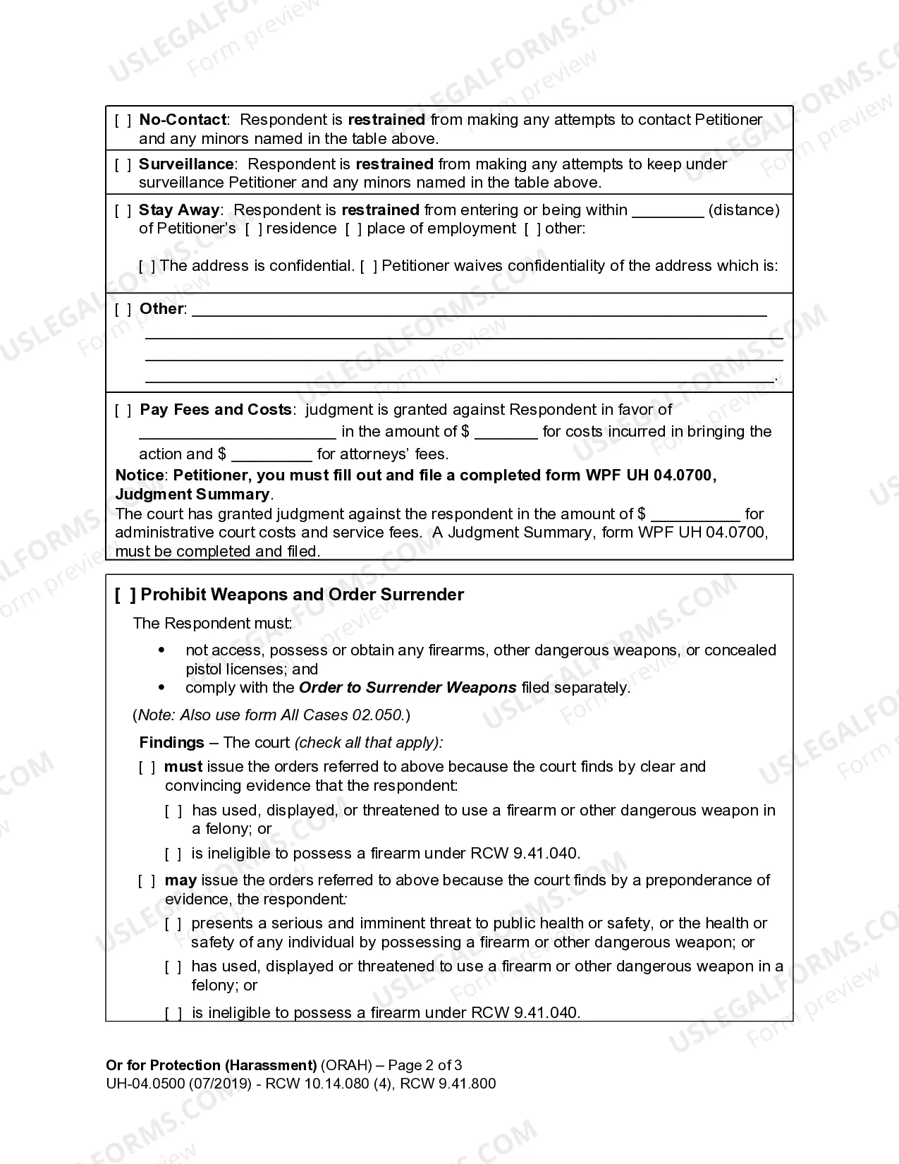 Preview WPF UH-04.0500 - Order for Protection from Unlawful Civil Harassment - ORAH