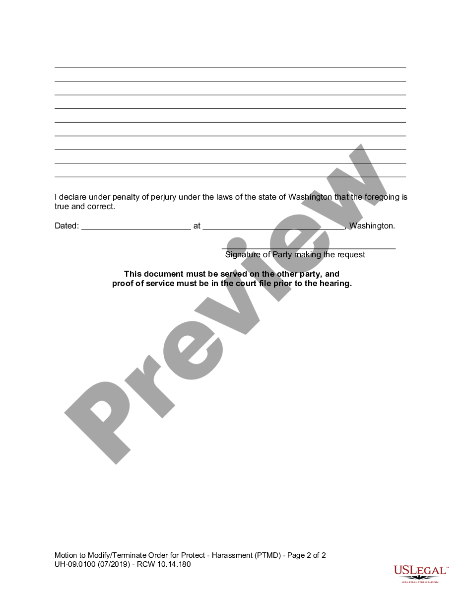 form WPF UH-09.0100 - Motion to Modify Order for Protection and Notice of Hearing - MT preview