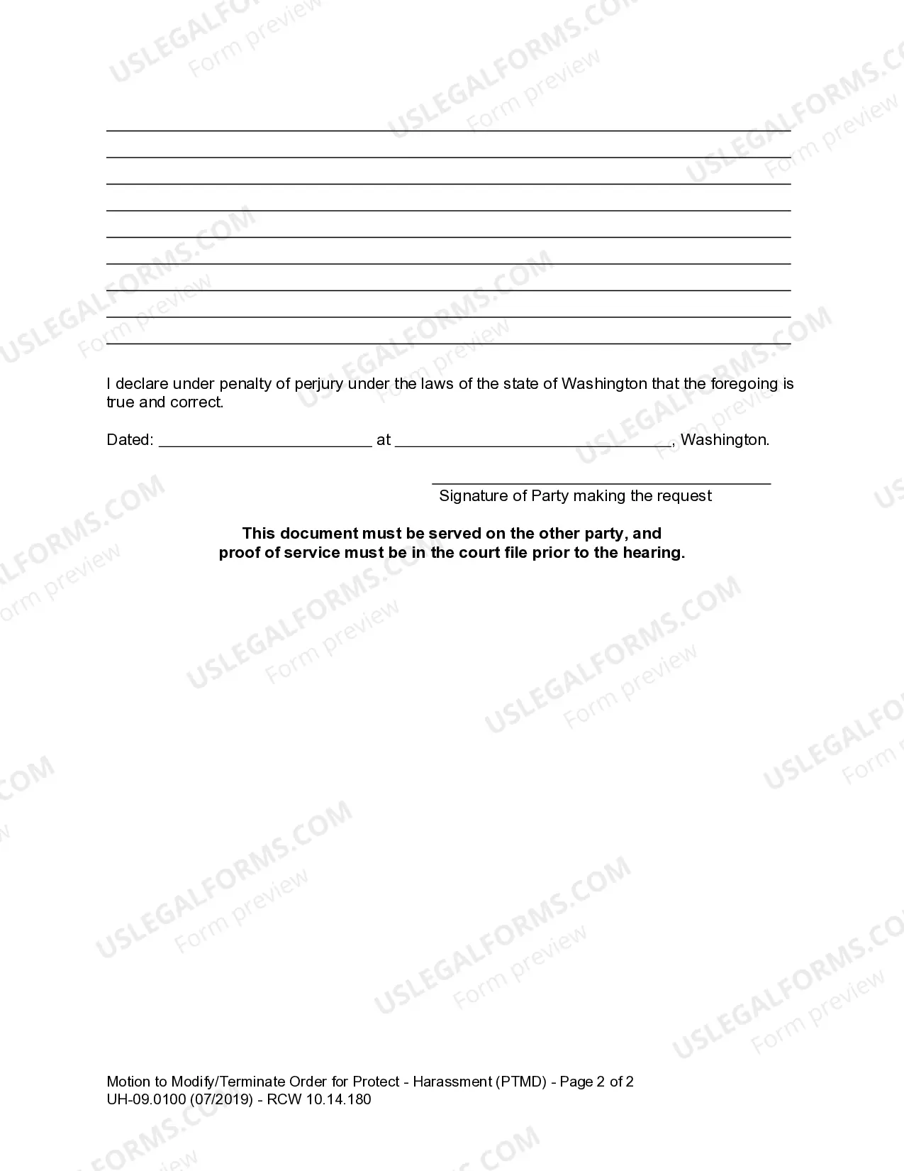 Preview WPF UH-09.0100 - Motion to Modify Order for Protection and Notice of Hearing - MT