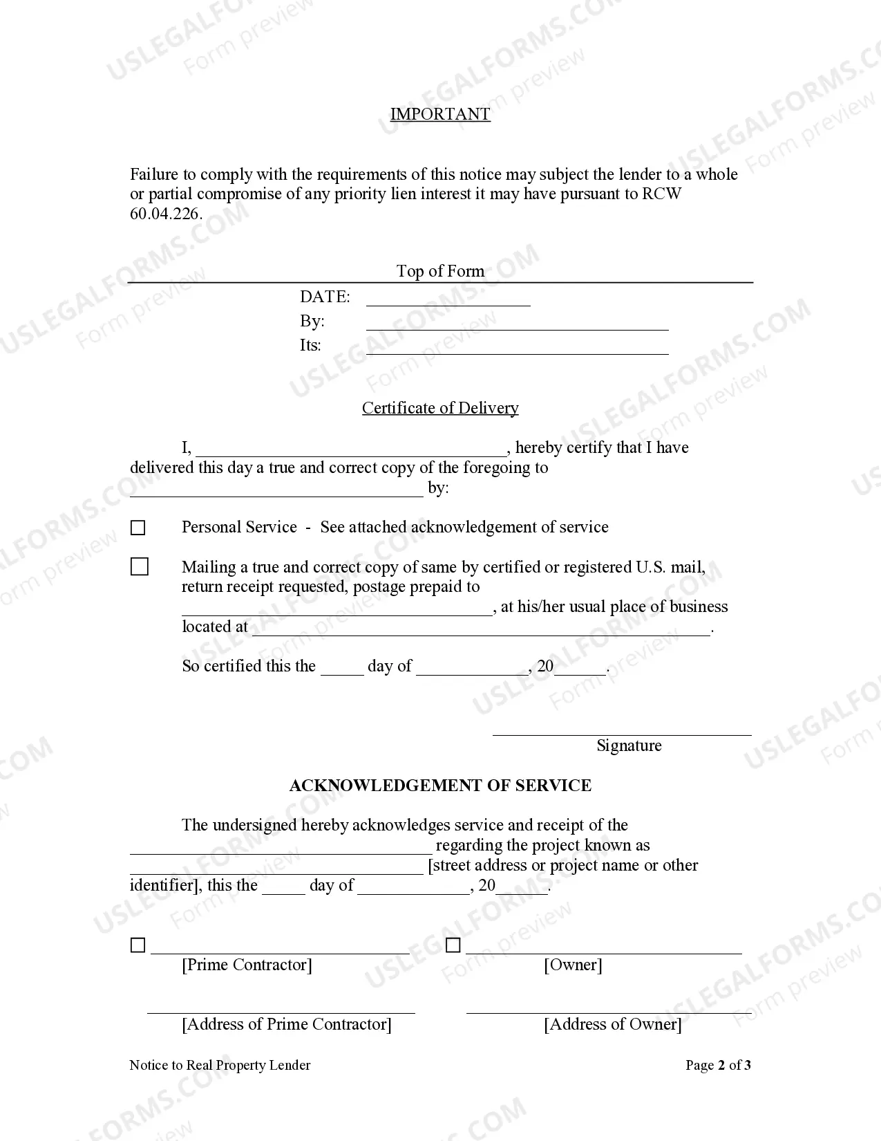 Preview Notice to Real Property Lender - Corporation