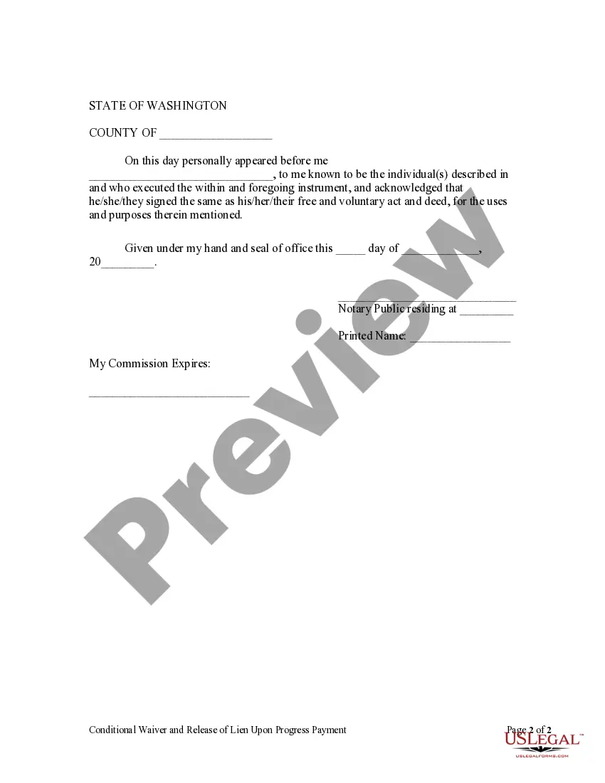 Preview Conditional Waiver and Release of Claim of Lien Upon Progress Payment