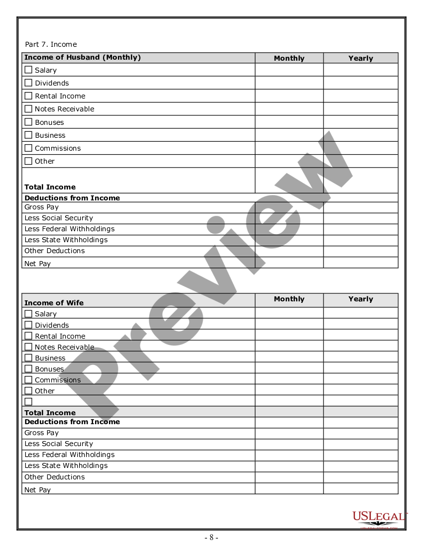 Washington Divorce Worksheet And Law Summary For Contested Or Uncontested Case Of Over 25 Pages 8608