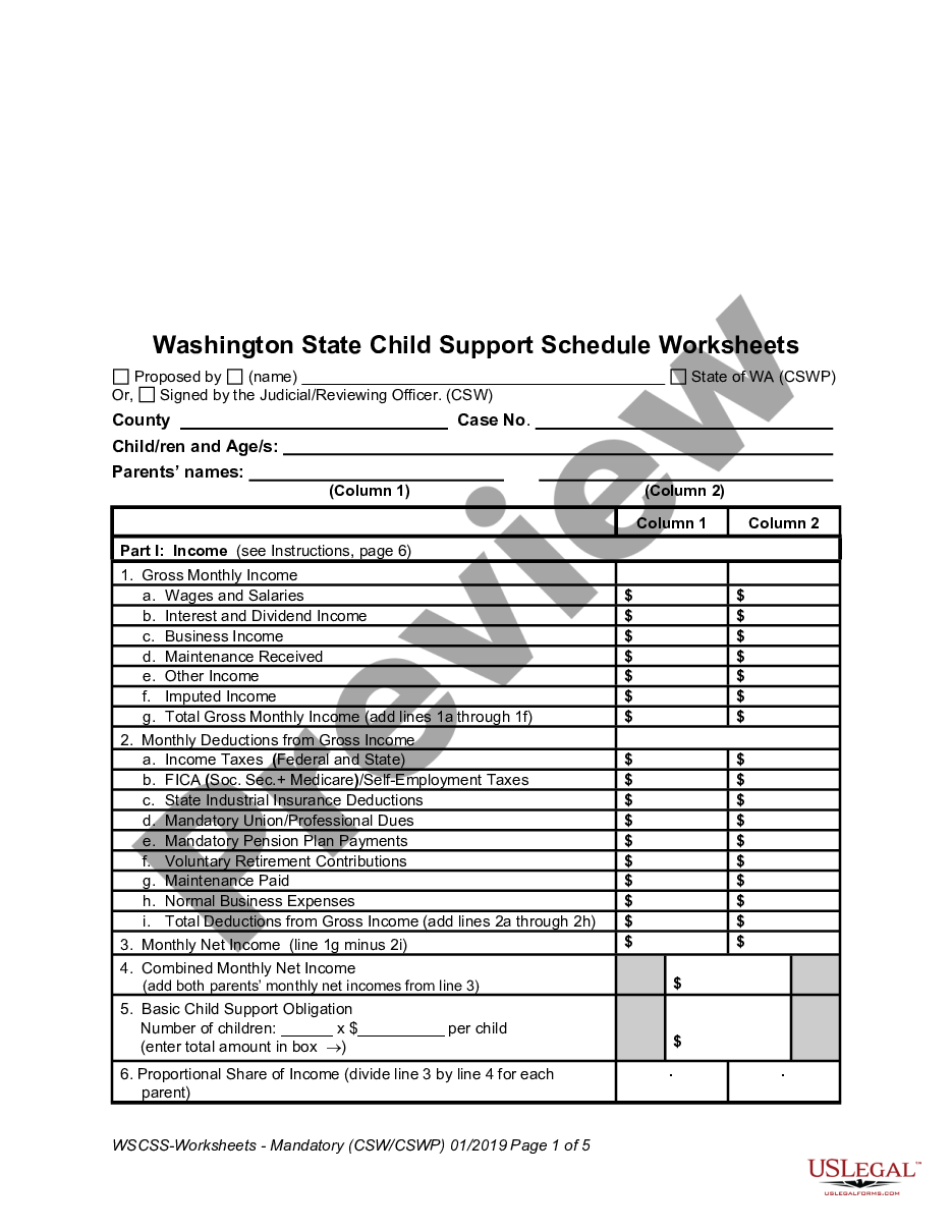 page 0 Child Support Worksheet preview