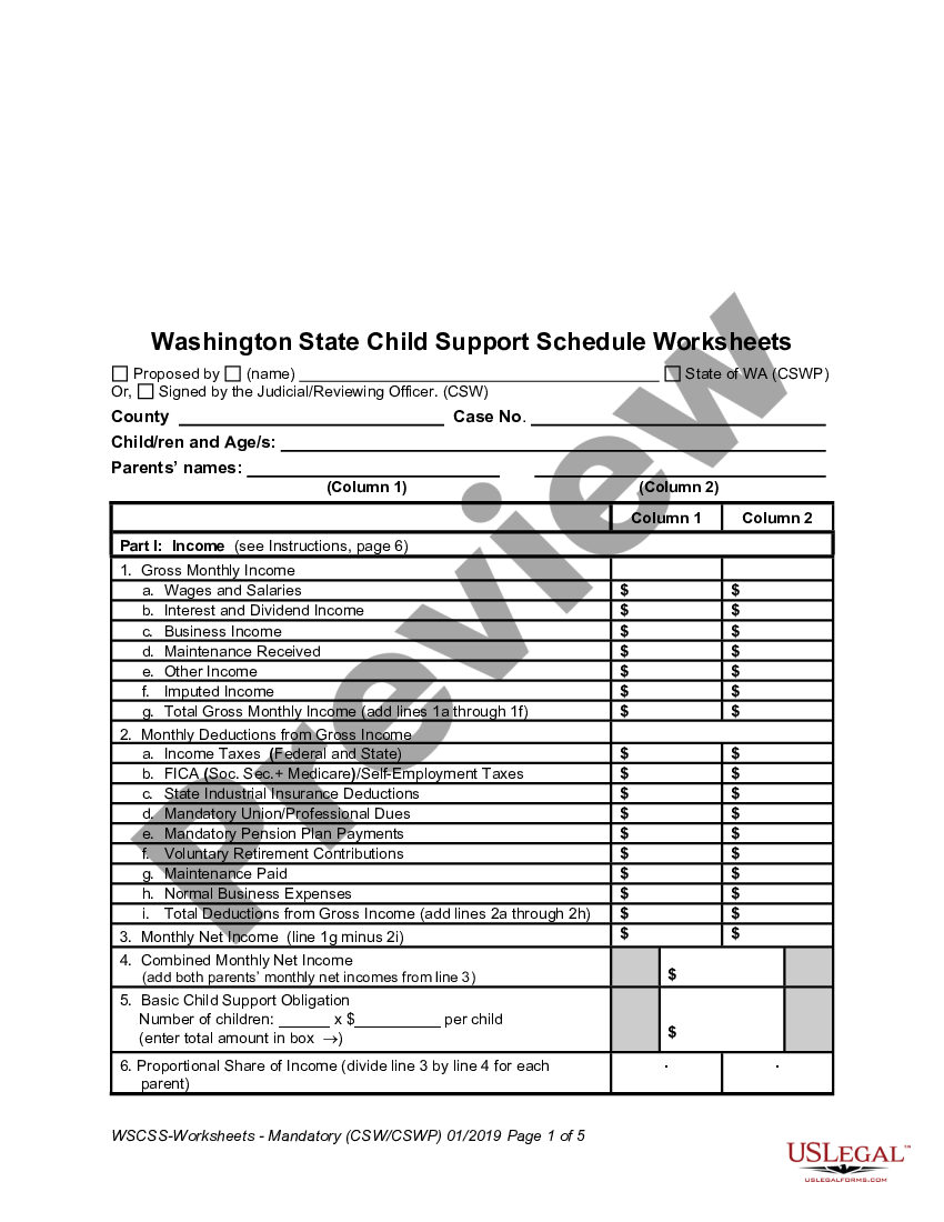 Instructions For Washington State Child Support Worksheet US Legal Forms