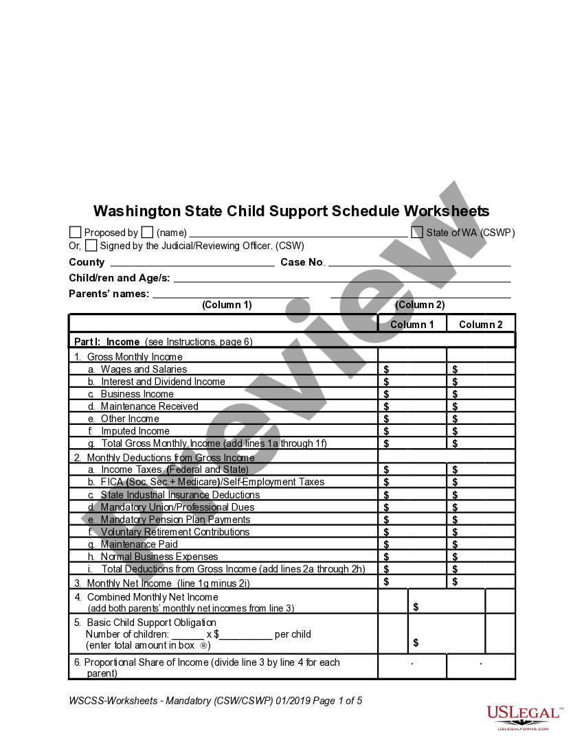 Instructions For Washington State Child Support Worksheet US Legal Forms