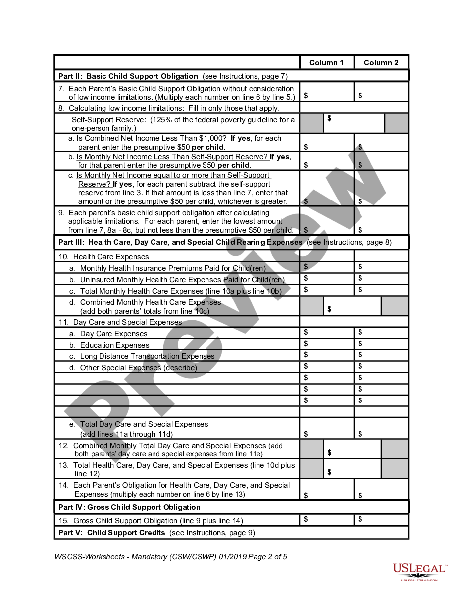 page 1 Child Support Worksheet preview