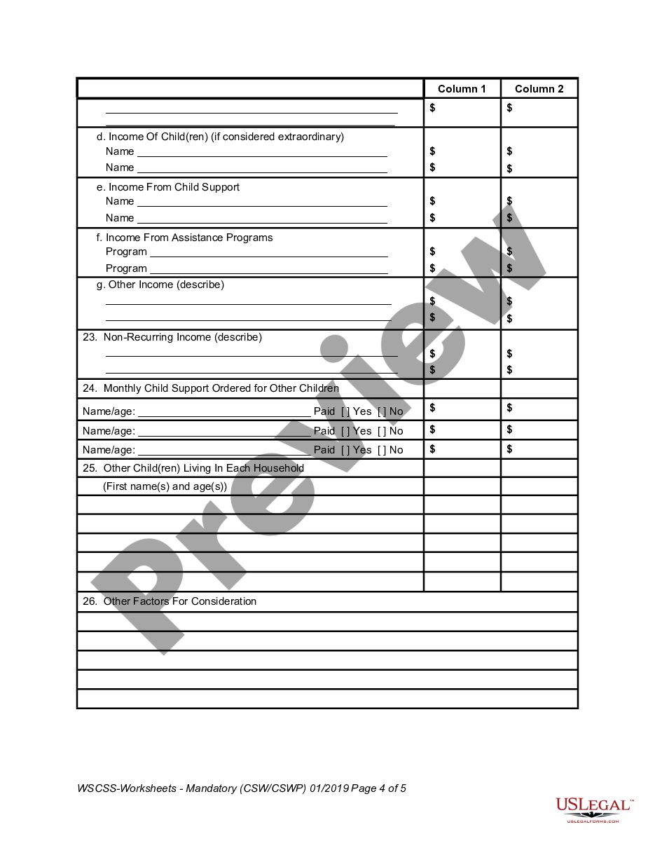 page 3 Child Support Worksheet preview