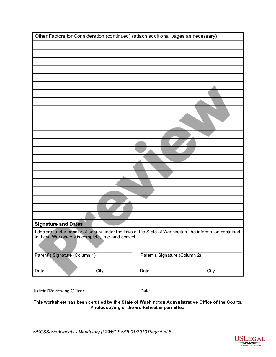 page 4 Child Support Worksheet preview