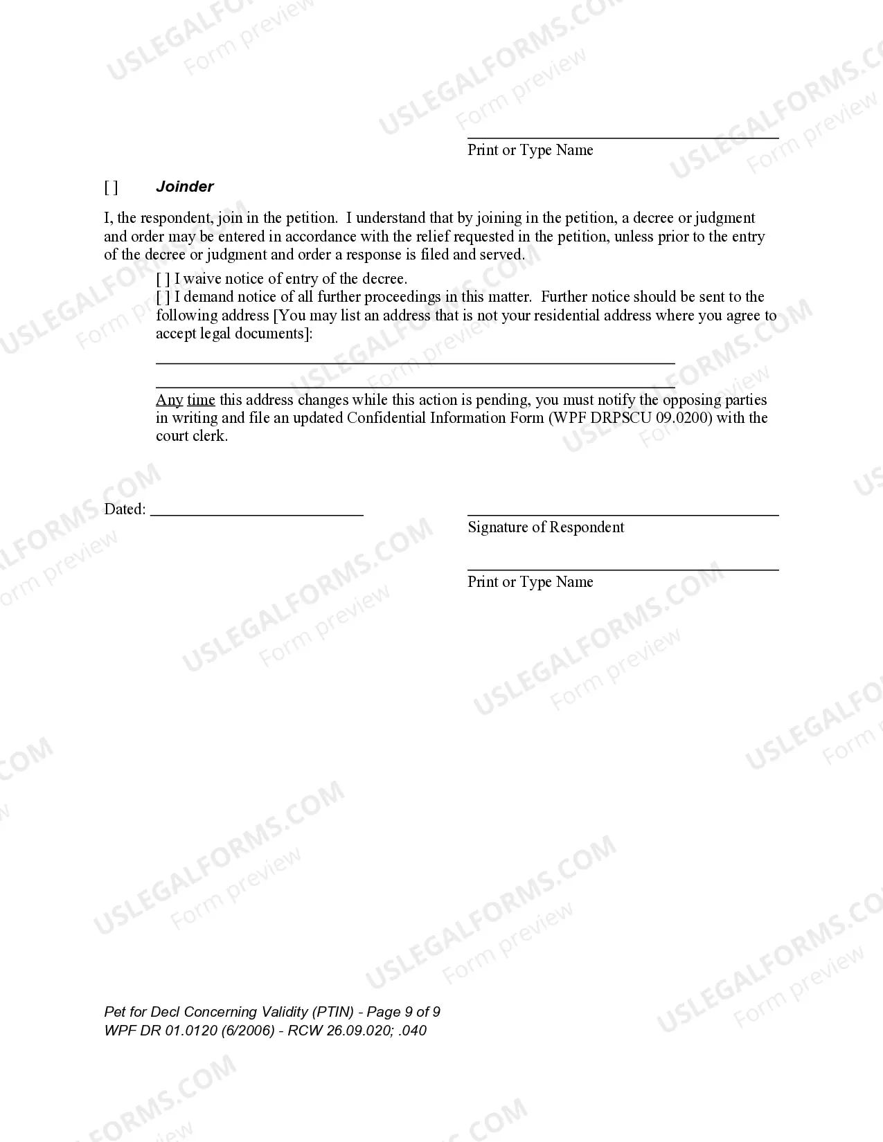 Preview WPF DR 01.0120 - Petition for Declaration Concerning Validity - PTIN