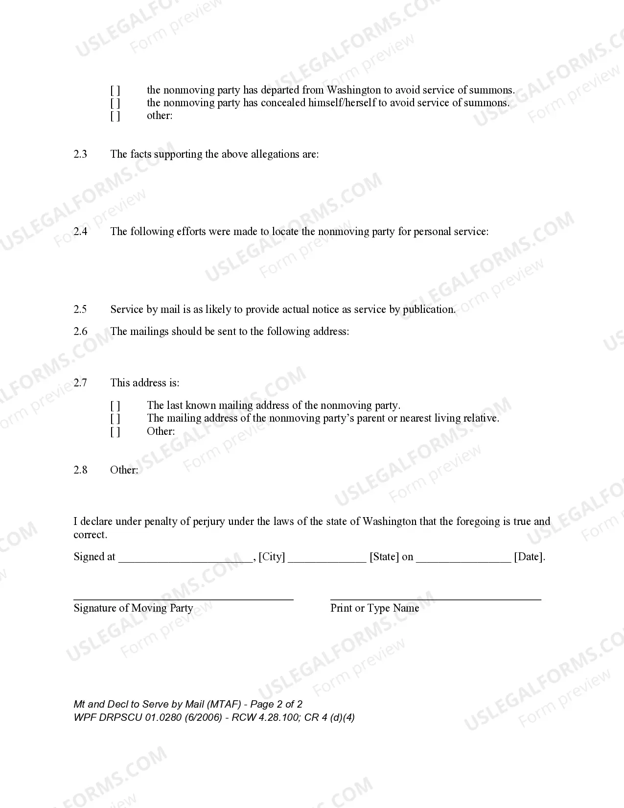Preview WPF DRPSCU 01.0280 - Motion and Declaration to Serve By Mail - MT