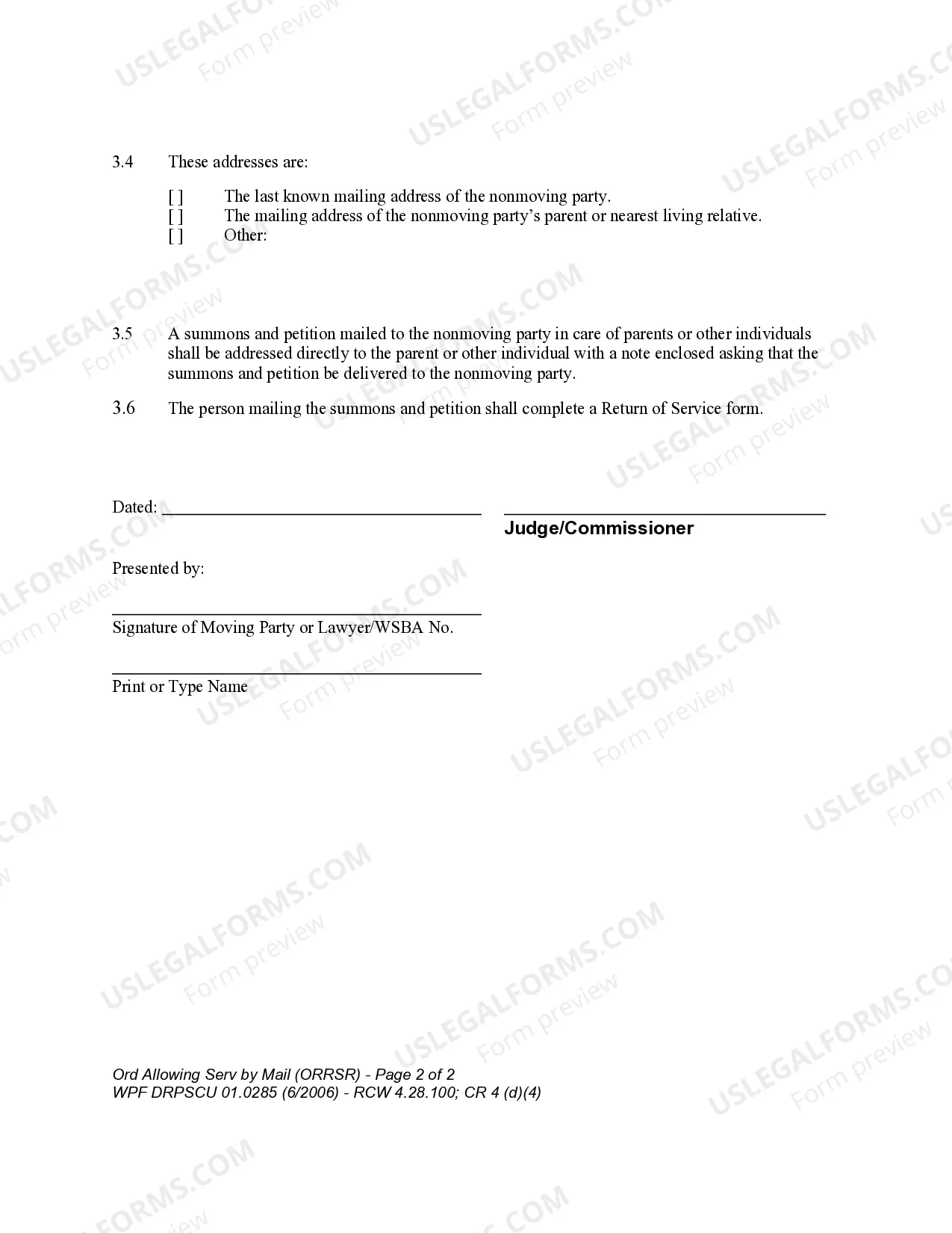 Preview WPF DRPSCU 01.0285 - Order allowing Service by Mail - ORRSR