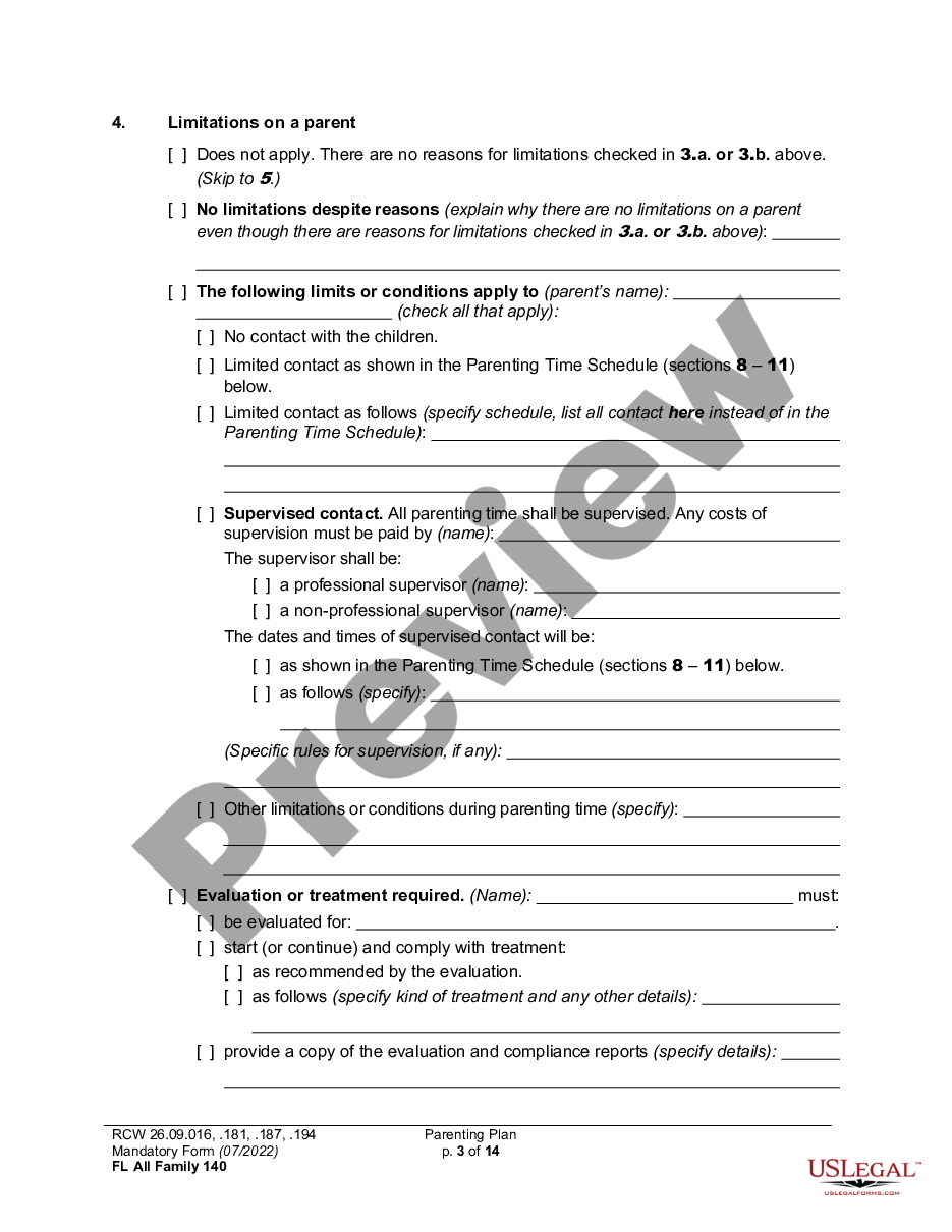 page 2 WPF DR 01.0400 - Parenting Plan - Proposed - PPP, Temporary - PPT, Final Order - PP preview