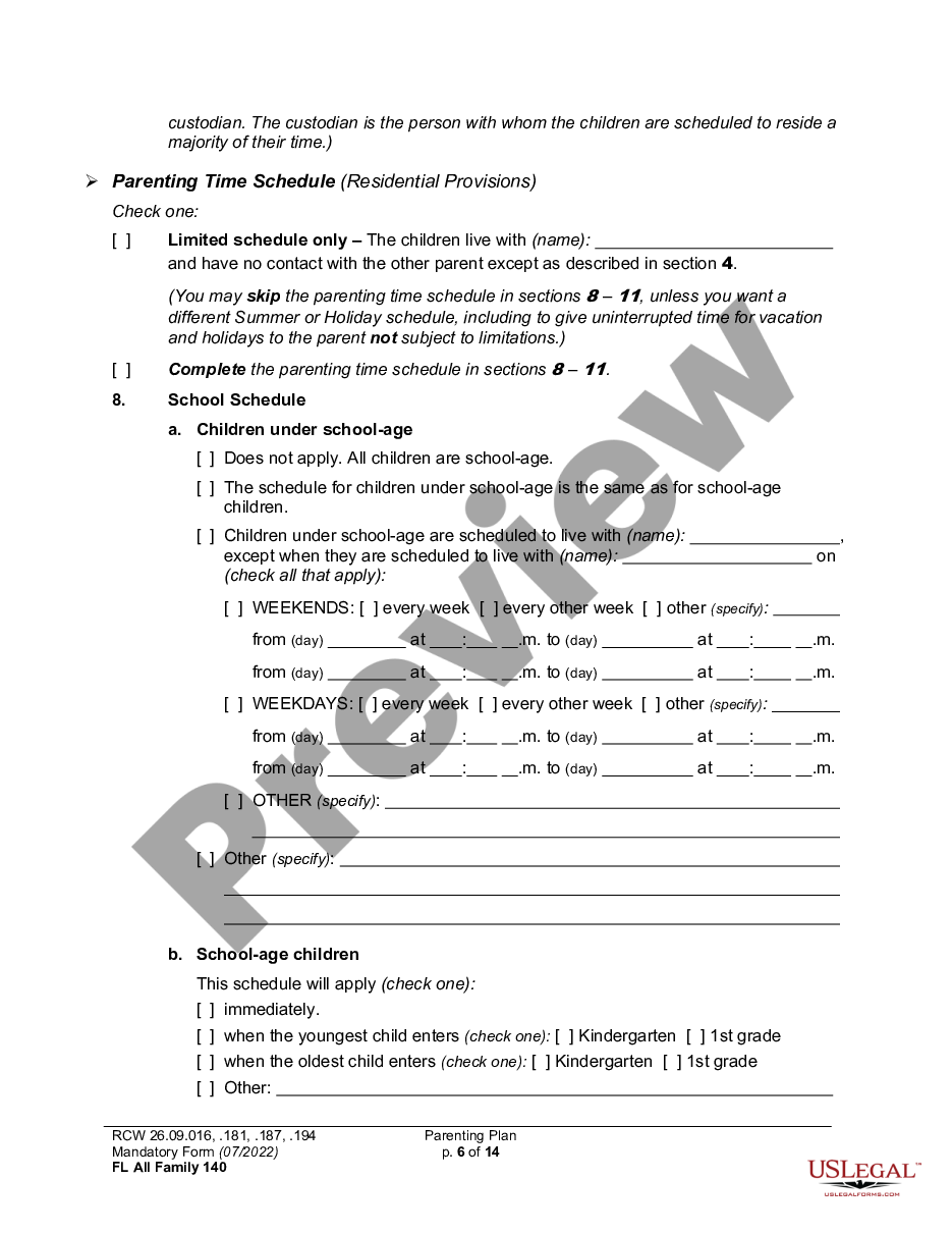 page 5 WPF DR 01.0400 - Parenting Plan - Proposed - PPP, Temporary - PPT, Final Order - PP preview