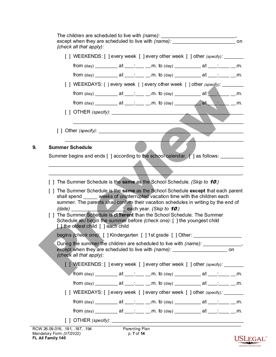 page 6 WPF DR 01.0400 - Parenting Plan - Proposed - PPP, Temporary - PPT, Final Order - PP preview