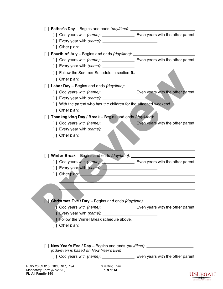 page 8 WPF DR 01.0400 - Parenting Plan - Proposed - PPP, Temporary - PPT, Final Order - PP preview