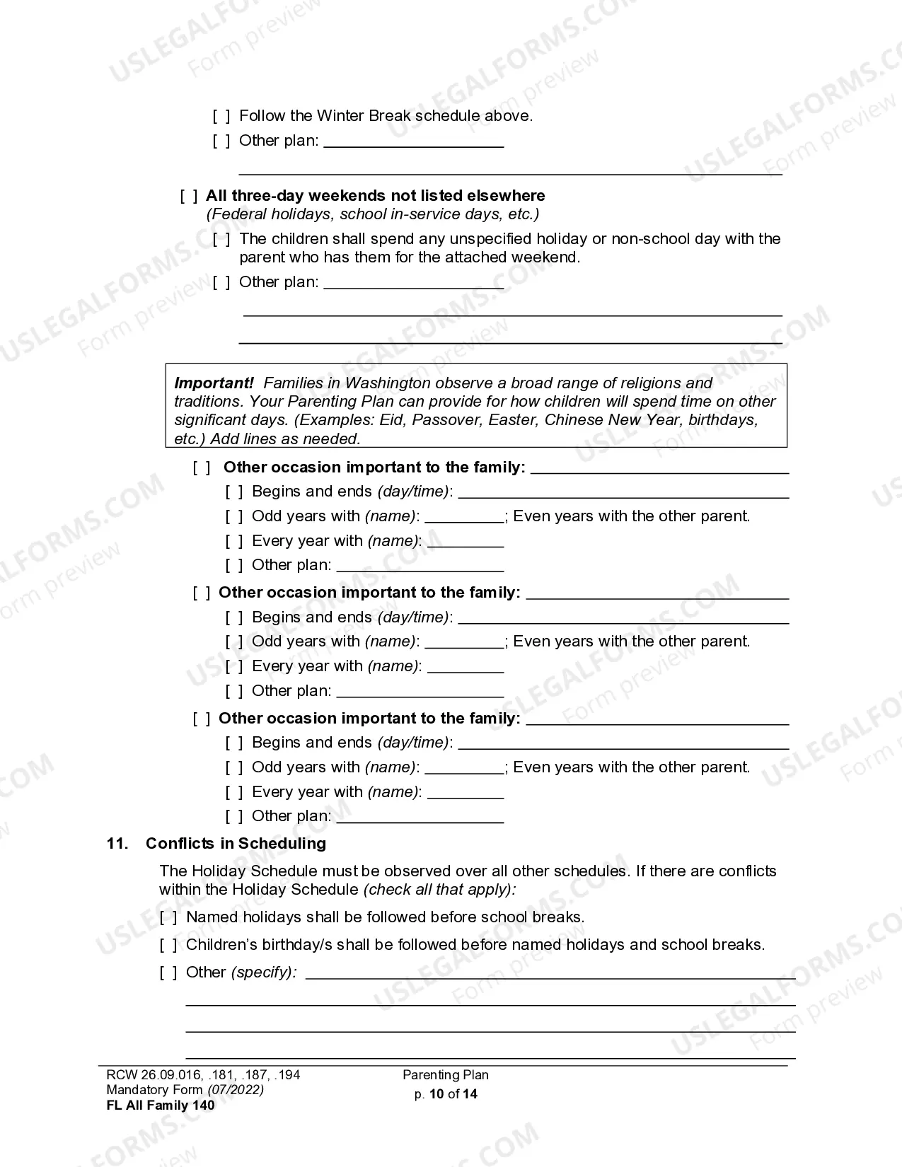 Preview WPF DR 01.0400 - Parenting Plan - Proposed - PPP, Temporary - PPT, Final Order - PP