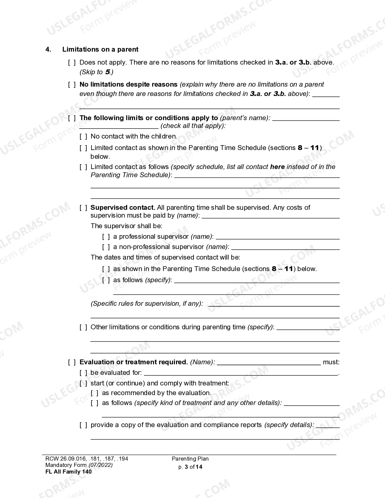 Preview WPF DR 01.0400 - Parenting Plan - Proposed - PPP, Temporary - PPT, Final Order - PP