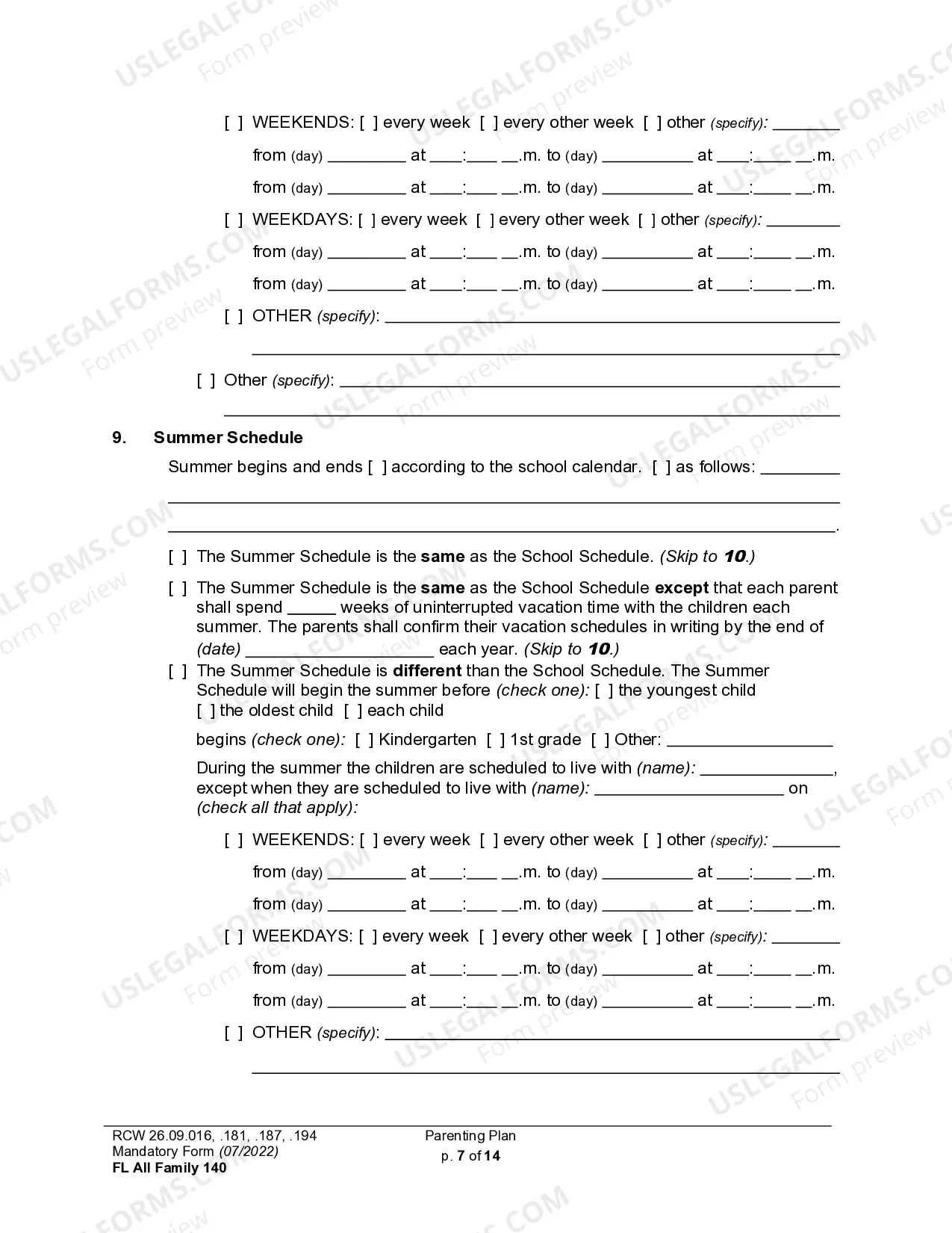 Preview WPF DR 01.0400 - Parenting Plan - Proposed - PPP, Temporary - PPT, Final Order - PP