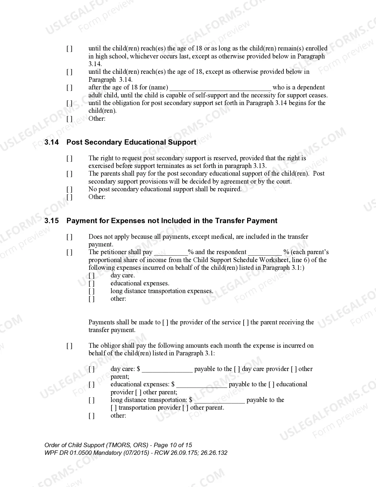 Preview WPF DR 01.0500 - Order of Child Support - RS
