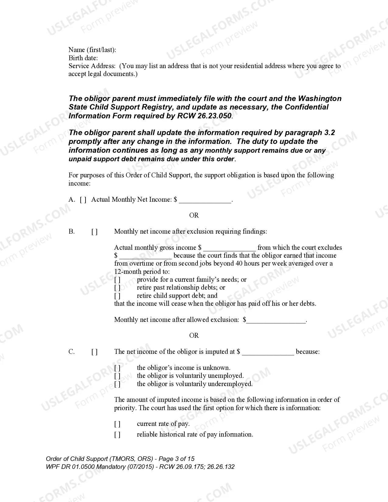 Preview WPF DR 01.0500 - Order of Child Support - RS