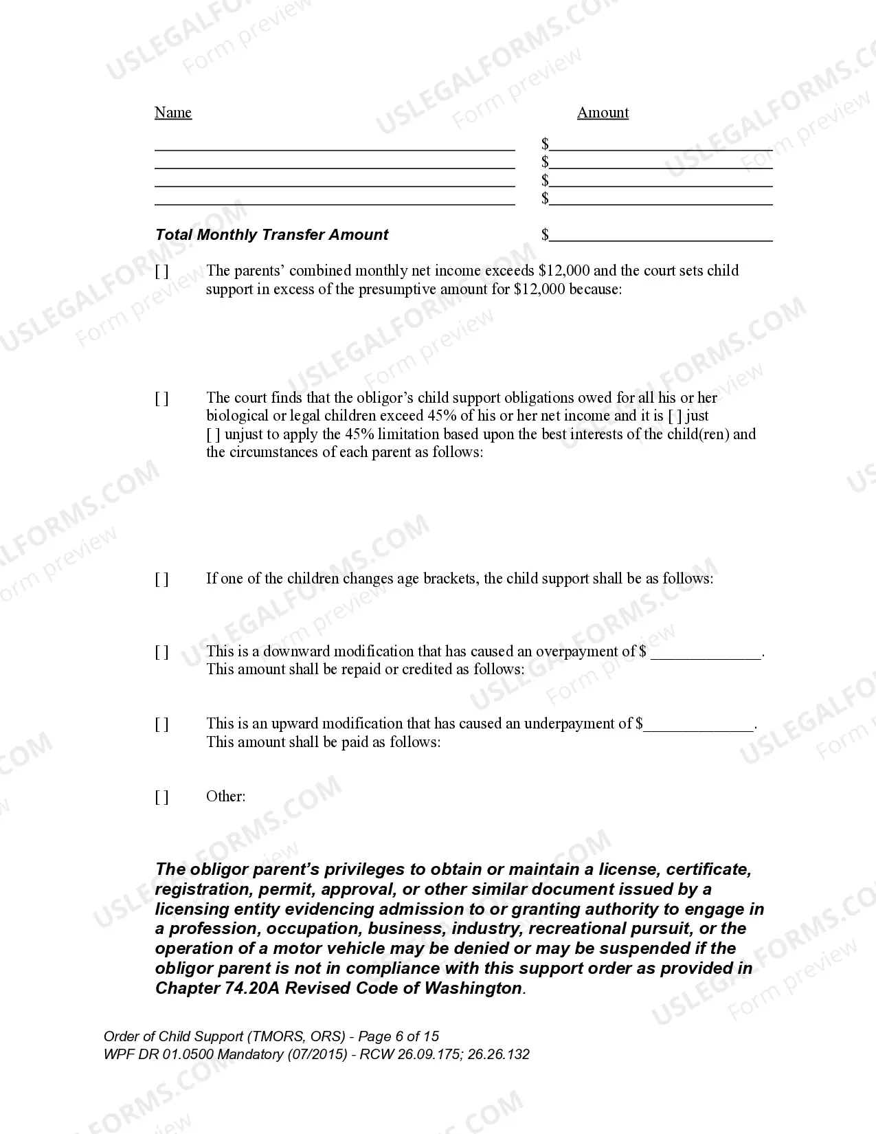 Preview WPF DR 01.0500 - Order of Child Support - RS