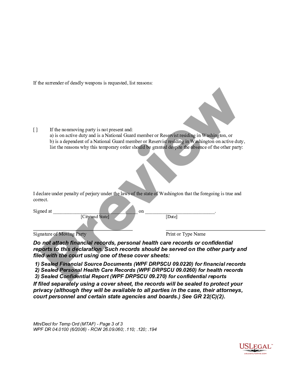 page 2 WPF DR 04.0100 - Motion and Declaration for Temporary Order - MTAF preview