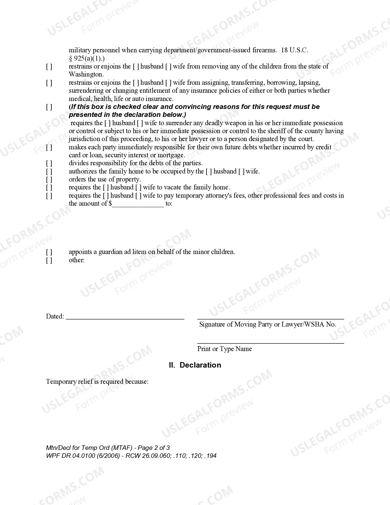 Preview WPF DR 04.0100 - Motion and Declaration for Temporary Order - MTAF