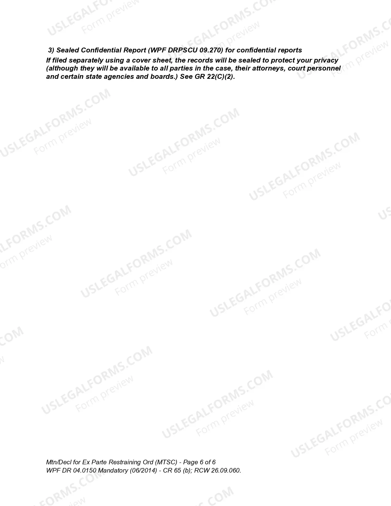 Preview WPF DR 04.0150 - Motion - Declaration for Ex Parte Restraining Order and for Order to Show Cause - MTAF