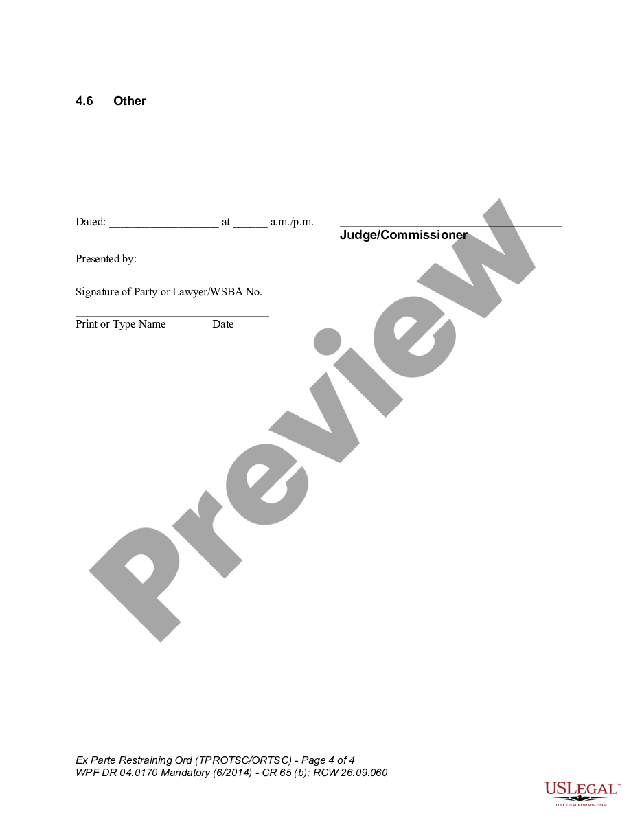form WPF DR 04.0170 - Ex Parte Restraining Order - Order to Show Cause - TPROTSC preview