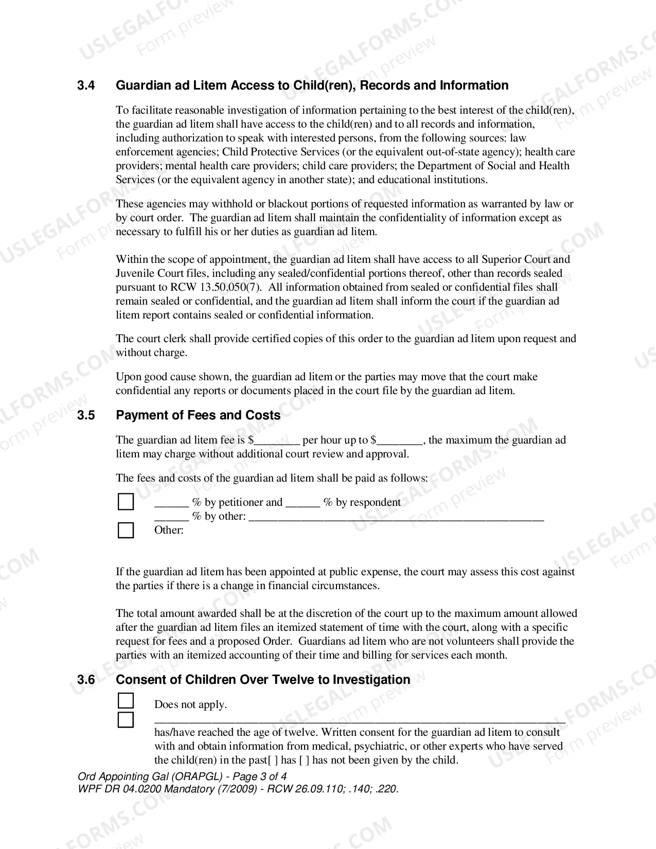 Preview WPF DR 04.0200 - Order Appointing Guardian ad Litem on Behalf of Minor - ORAPGL