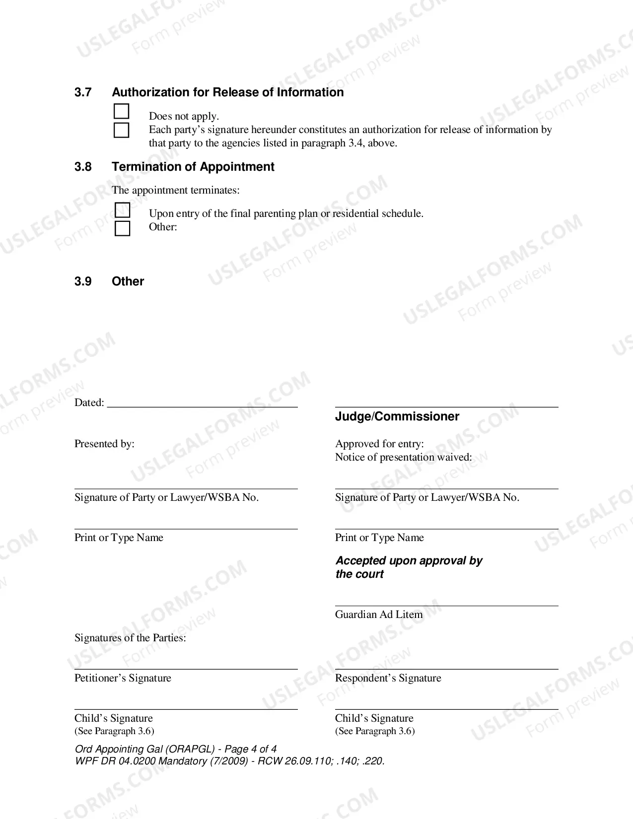 Preview WPF DR 04.0200 - Order Appointing Guardian ad Litem on Behalf of Minor - ORAPGL