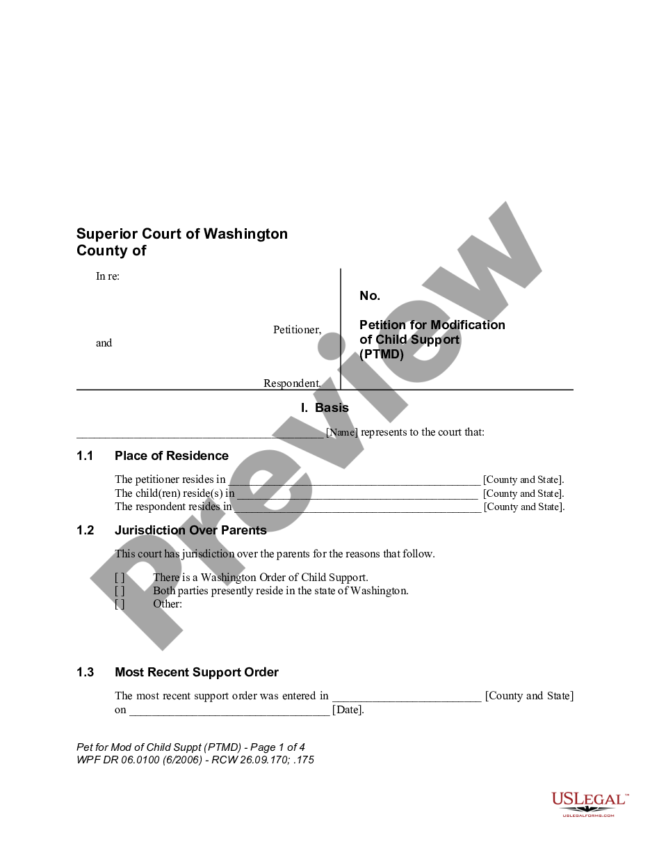 form WPF DR 06.0100 - Petition for Modification of Child Support - PTMD preview