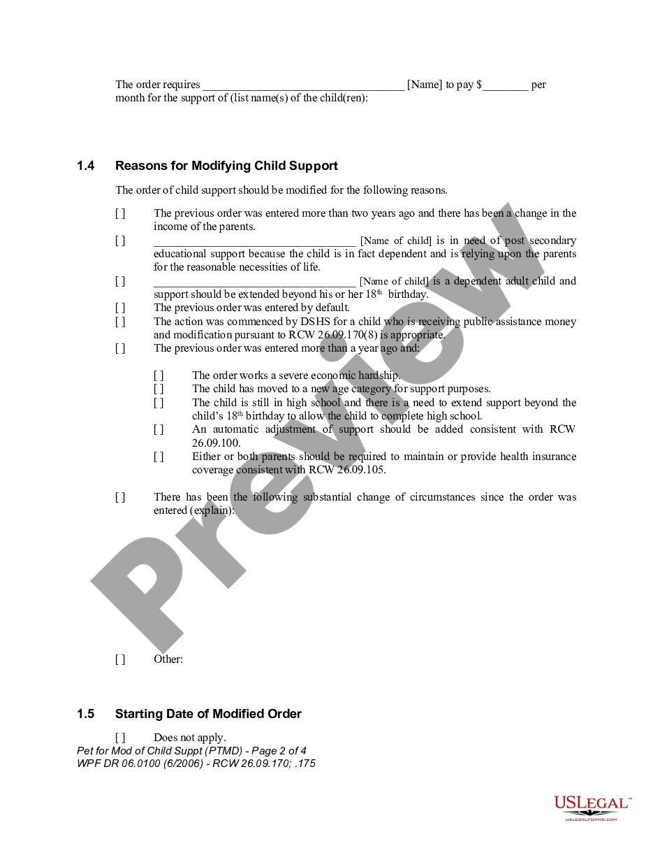 page 1 WPF DR 06.0100 - Petition for Modification of Child Support - PTMD preview