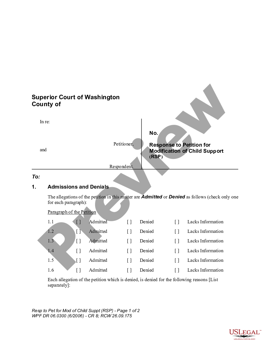 page 0 WPF DR 06.0300 - Response to Petition for Modification of Child Support - RSP preview