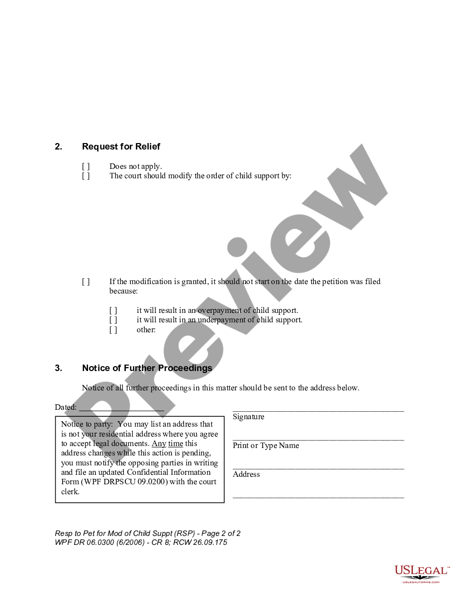 page 1 WPF DR 06.0300 - Response to Petition for Modification of Child Support - RSP preview