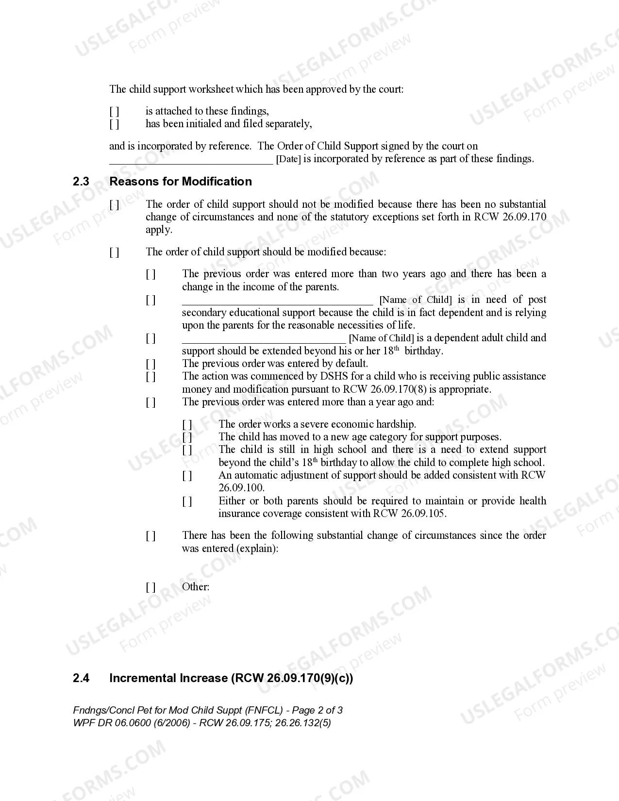 Preview WPF DR 06.0600 - Findings - Conclusions on Petition for Modification of Child Support