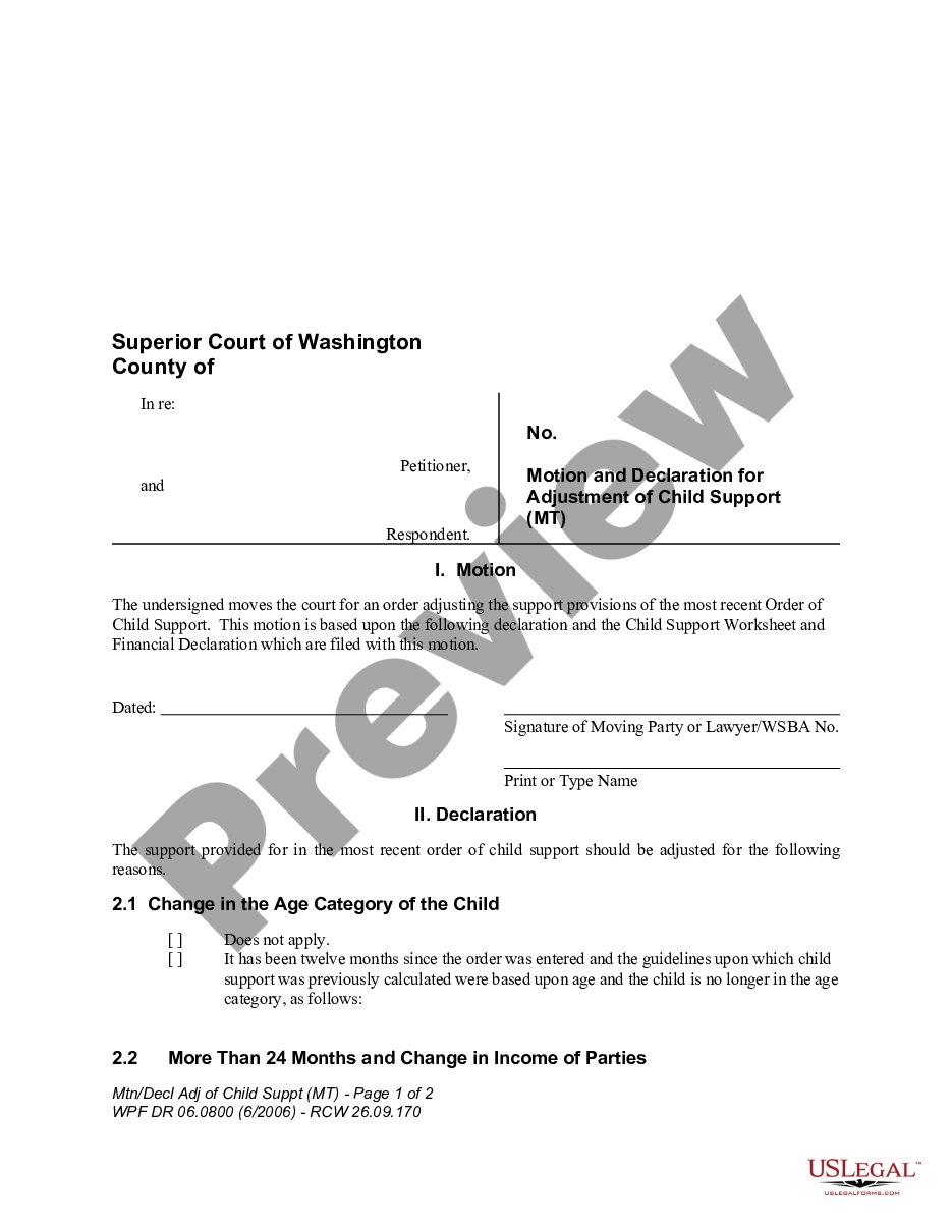 page 0 WPF DR 06.0800 - Motion and Declaration for Adjustment of Child Support - MT preview