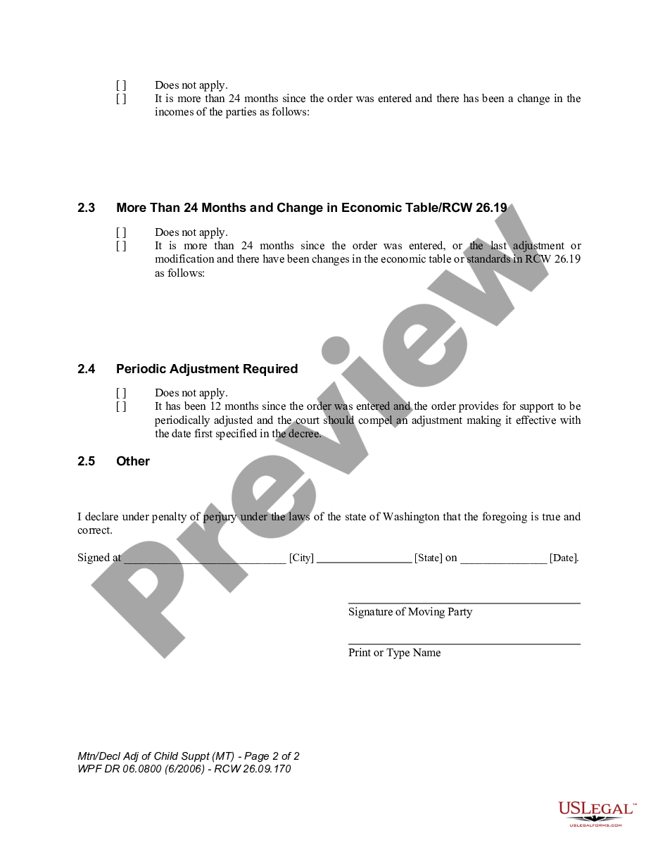 form WPF DR 06.0800 - Motion and Declaration for Adjustment of Child Support - MT preview