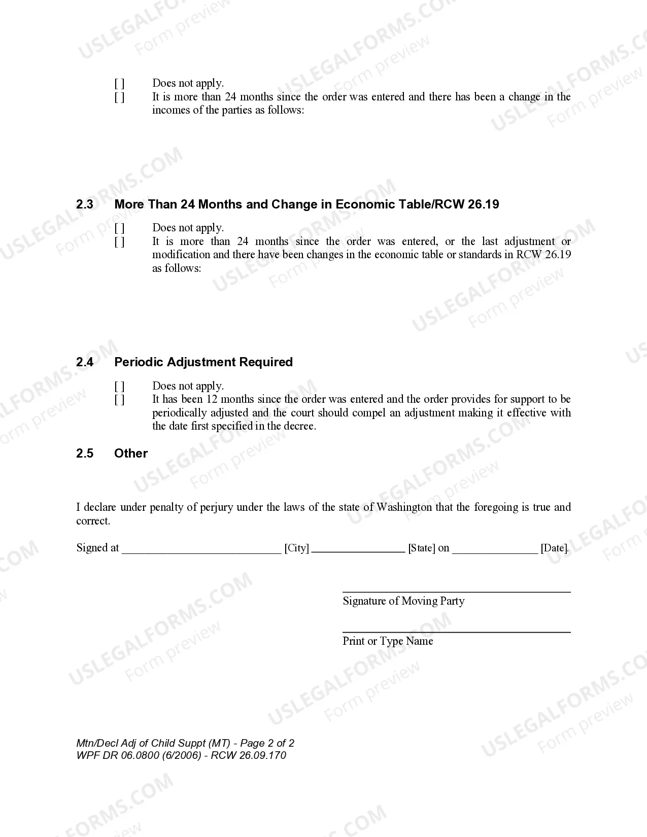 Preview WPF DR 06.0800 - Motion and Declaration for Adjustment of Child Support - MT