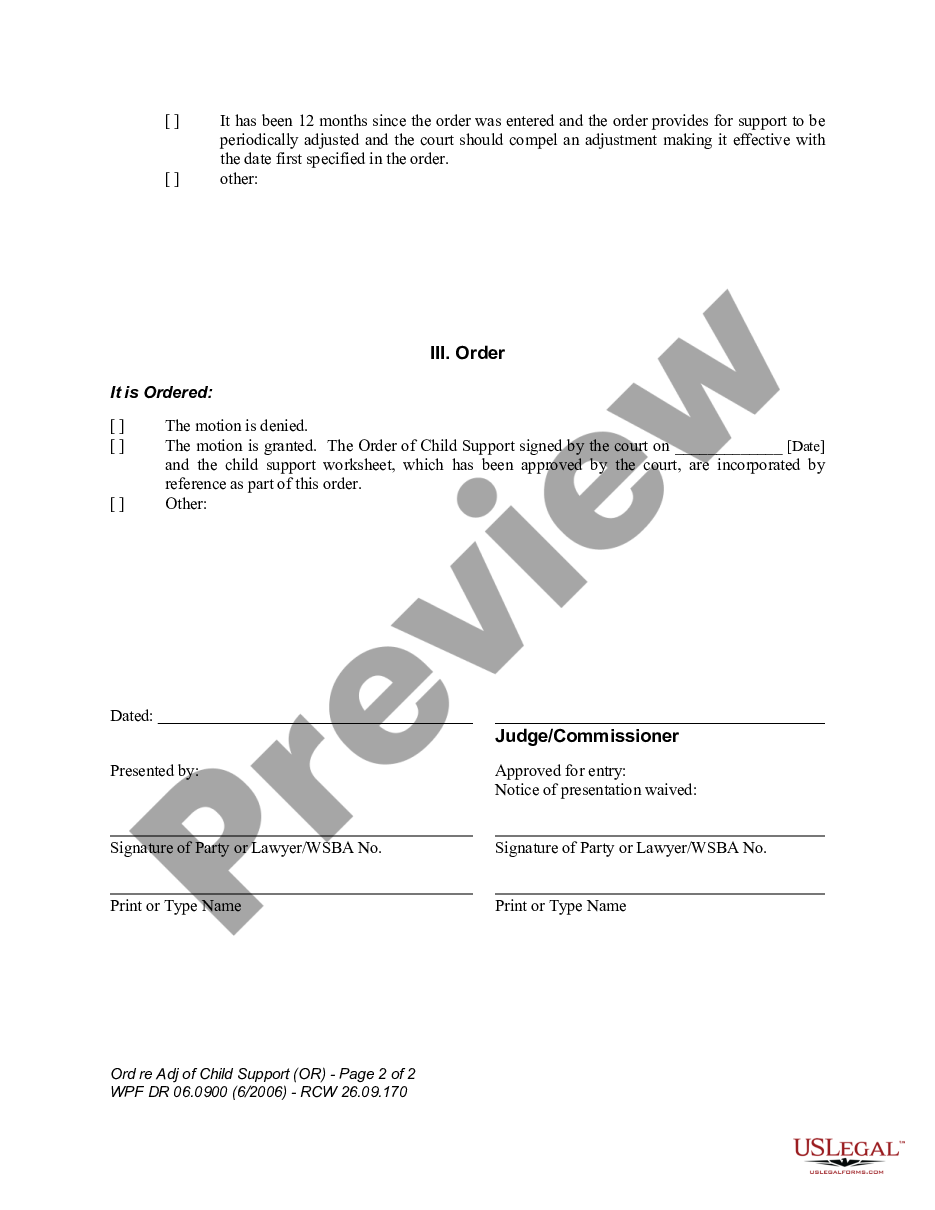 form WPF DR 06.0900 - Order Re Adjustment of Child Support (OR) preview