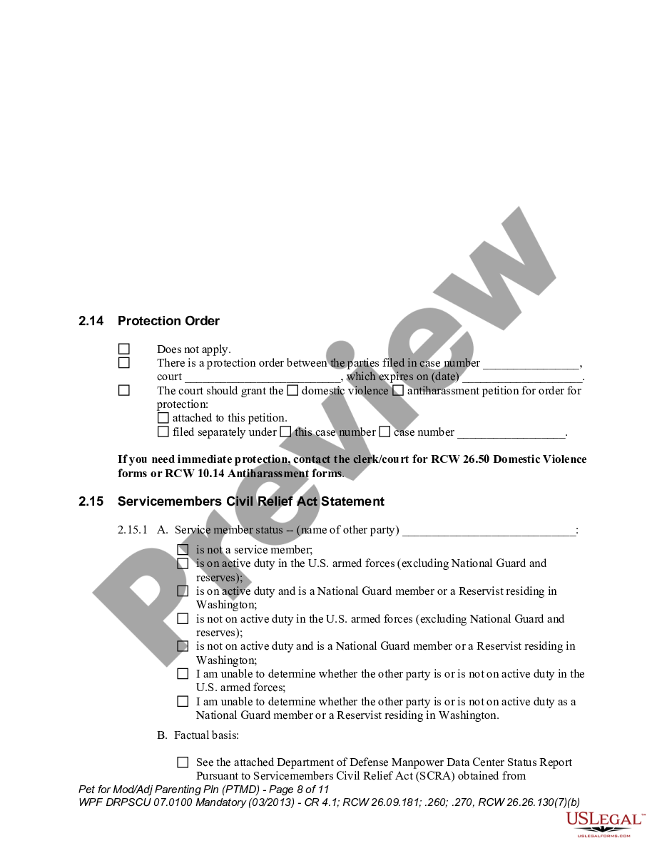 page 7 WPF DRPSCU 07.0100 - Petition for Modification, Amendment or Adjustment of Custody Decree - Parenting Plan - Residential Schedule - PTMD preview
