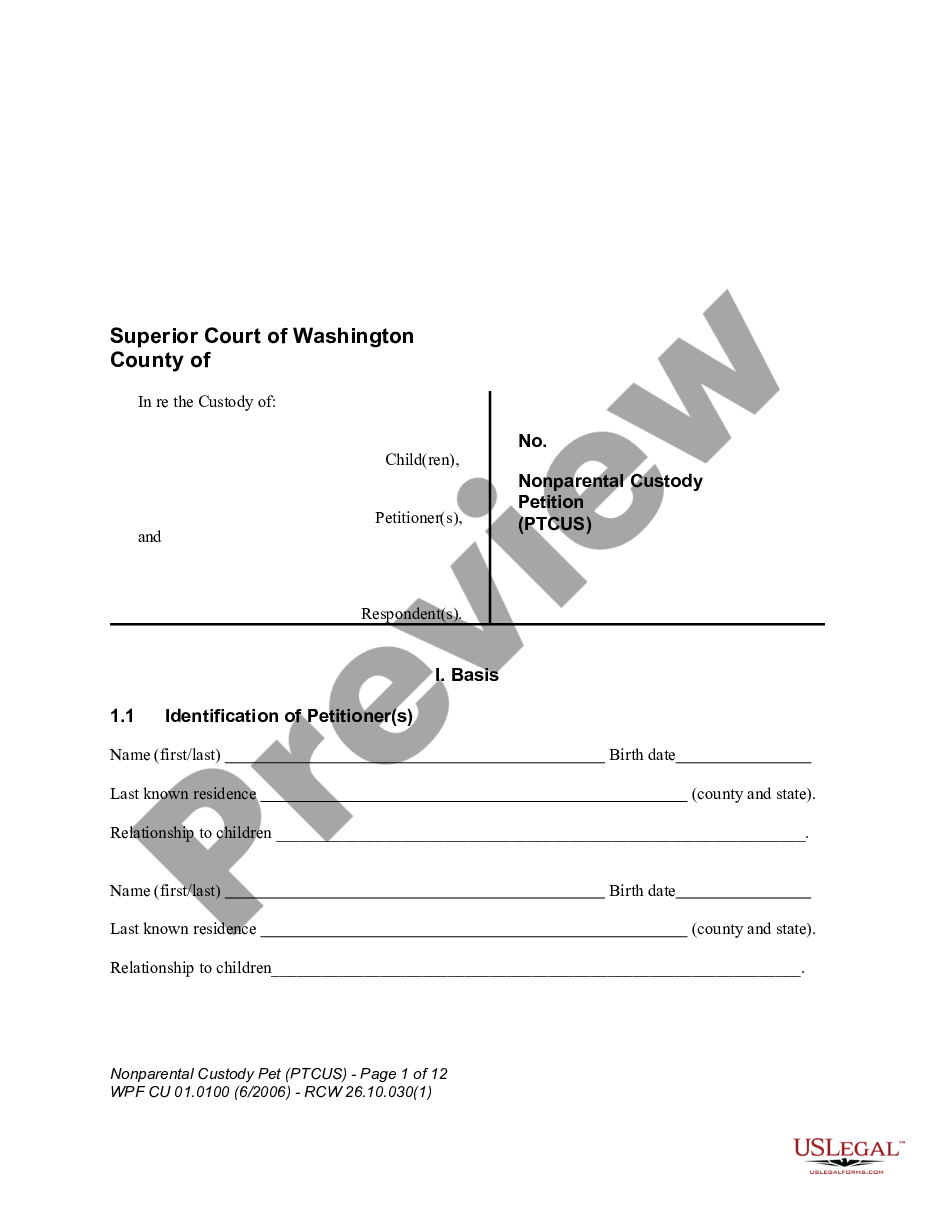 page 0 WPF CU 01.0100 - Nonparental Custody Petition - PTCUS preview