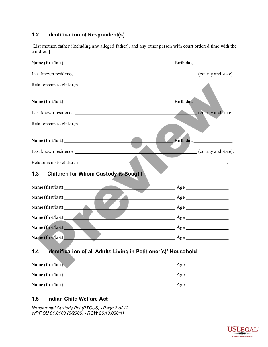 page 1 WPF CU 01.0100 - Nonparental Custody Petition - PTCUS preview