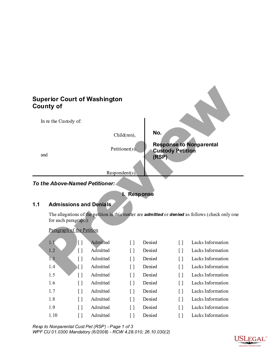 page 0 WPF CU 01.0300 - Response to Nonparental Custody Petition - RSP preview