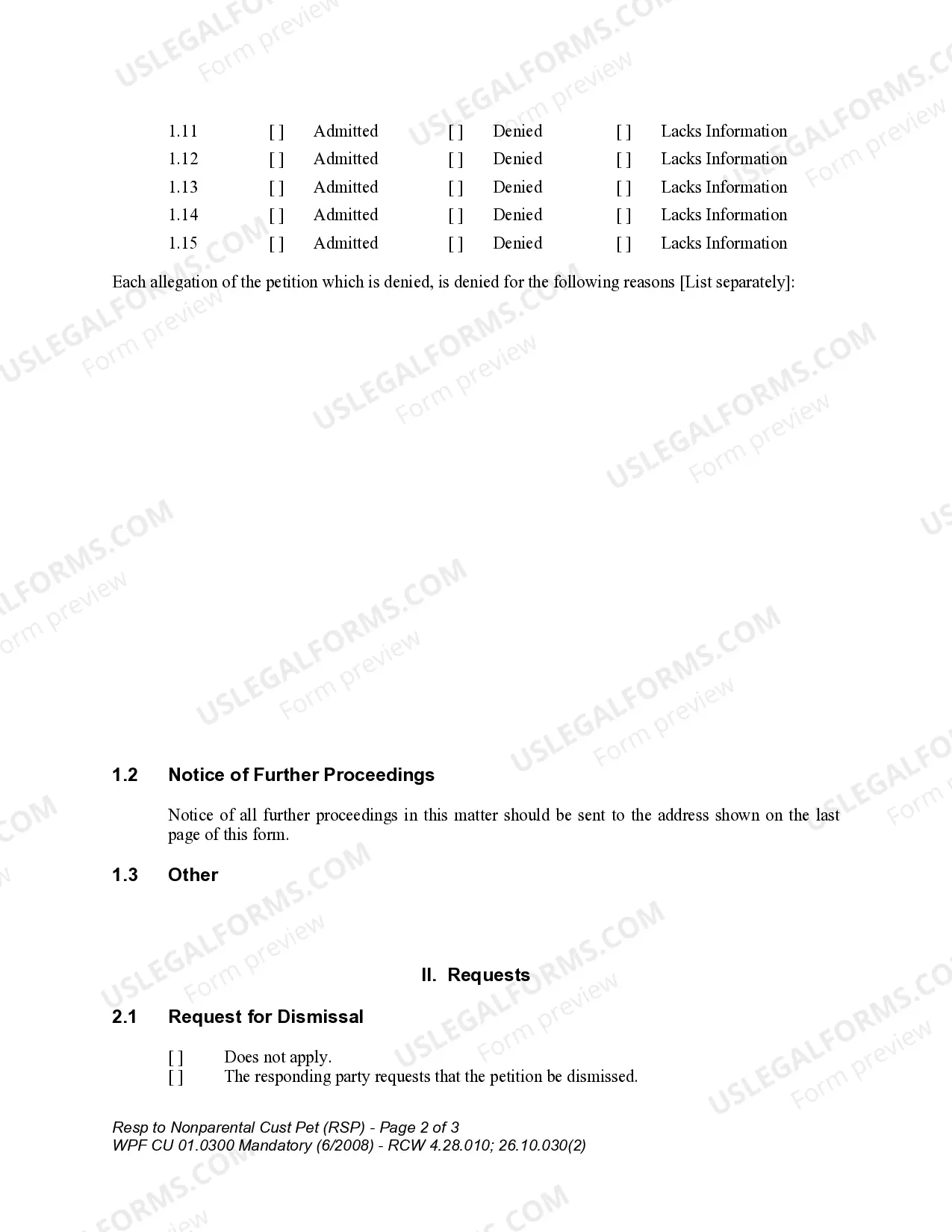 Preview WPF CU 01.0300 - Response to Nonparental Custody Petition - RSP