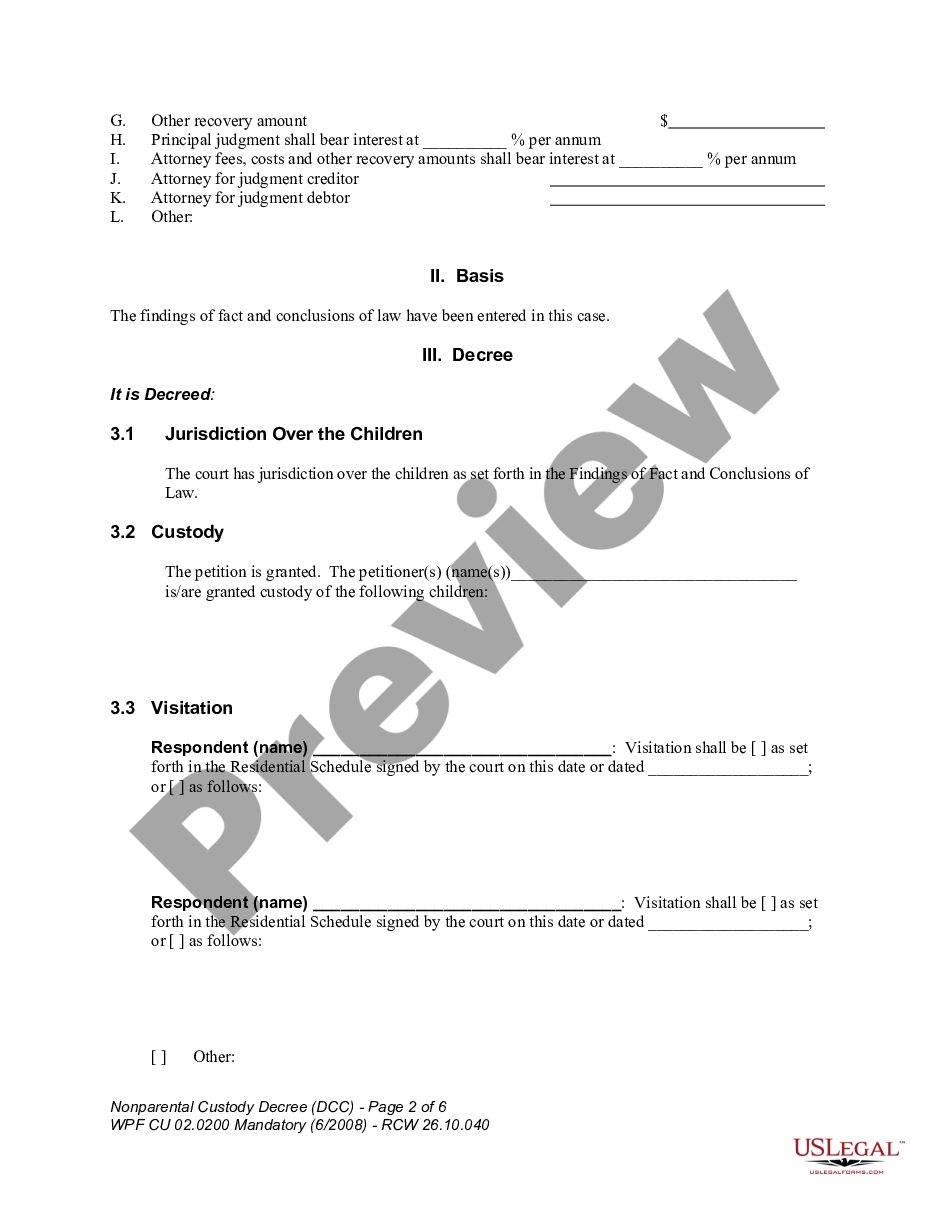 page 1 WPF CU 02.0200 - Nonparental Custody Decree - DCC preview