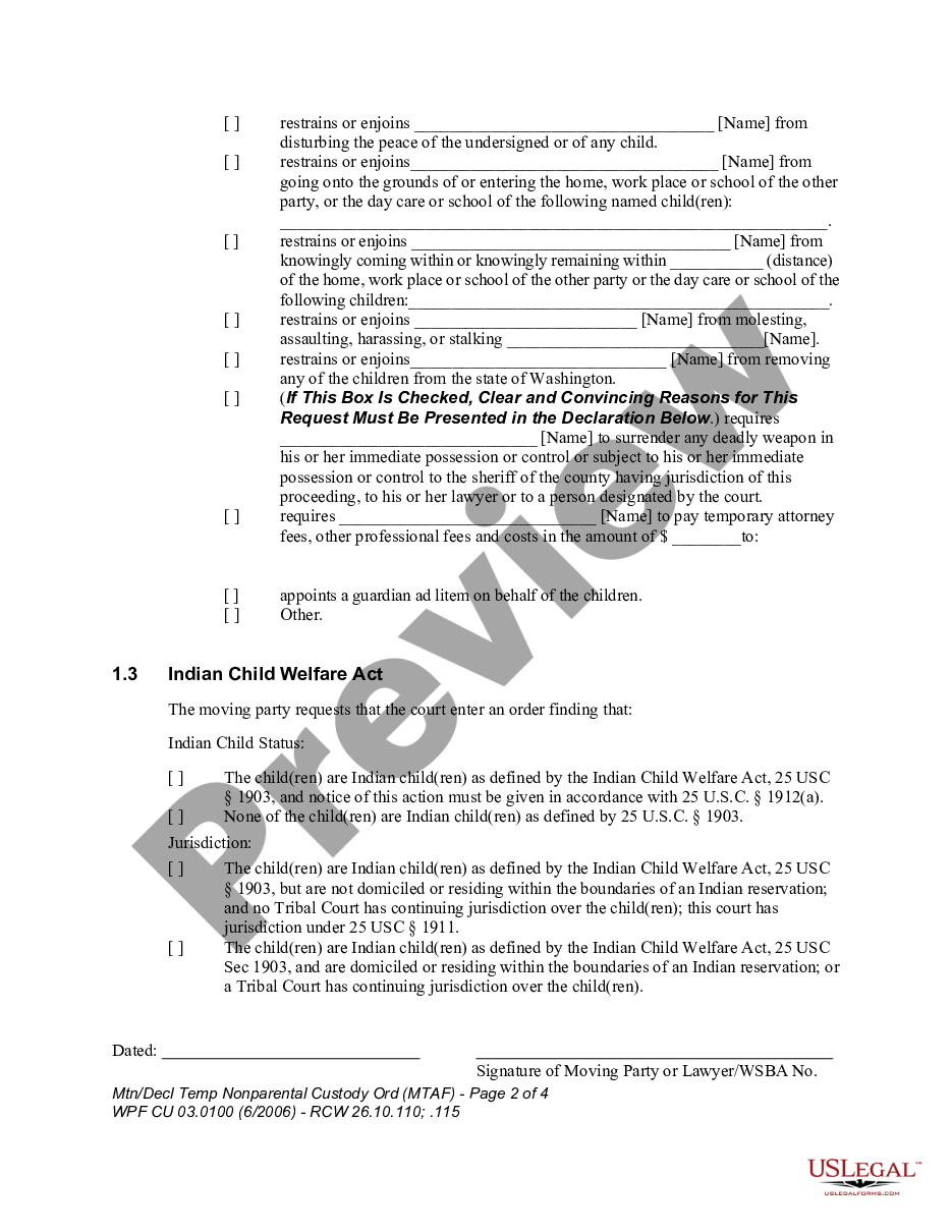 form WPF CU 03.0100 - Motion and Declaration for Temporary Nonparental Custody Order - MT preview